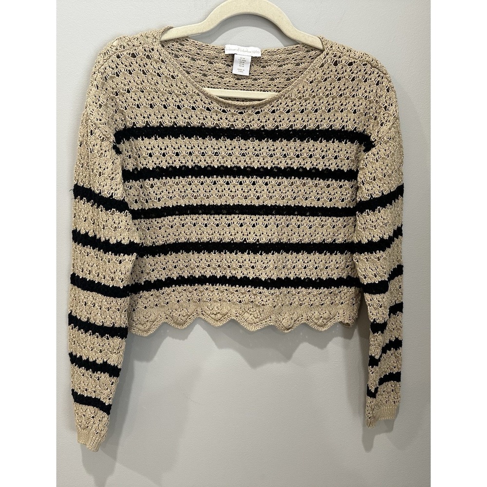 House‎ of Harlow 1960 x Revolve Crochet Striped Sweater Medium Tan Cropped Boho